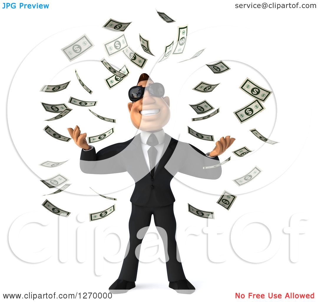 Clipart of a 3d White Businessman Wearing Sunglasses and Making It.