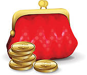 Clip Art of Old purse with coins k2647886.