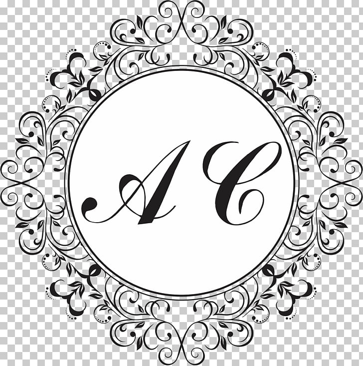 Monogram Cdr , arabesco, black and white AC illustration PNG.