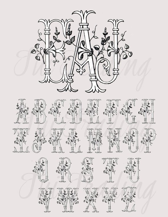 Monogram Typography, Alphabet Clipart, Antique Letters.