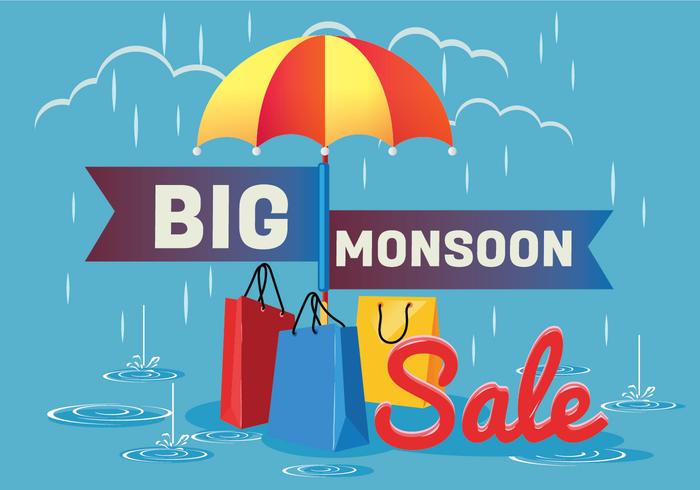 Sale Poster for Monsoon Season with Rain Drops with Shopping.