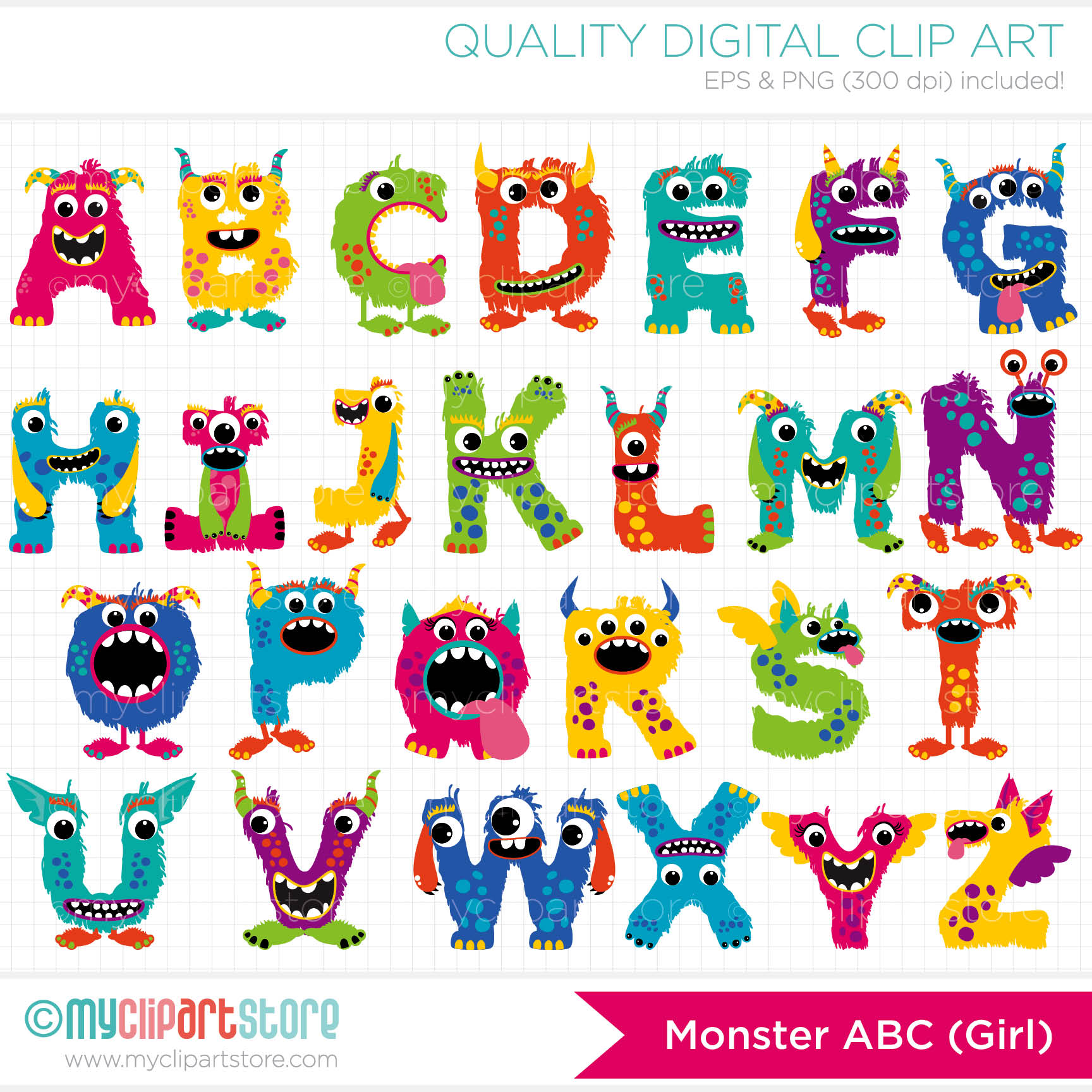 Monster Alphabet Border Clipart.