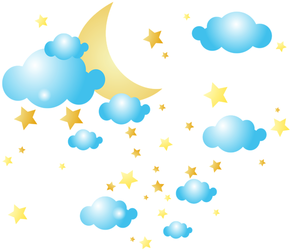 Moon Clouds and Stars PNG Clip.