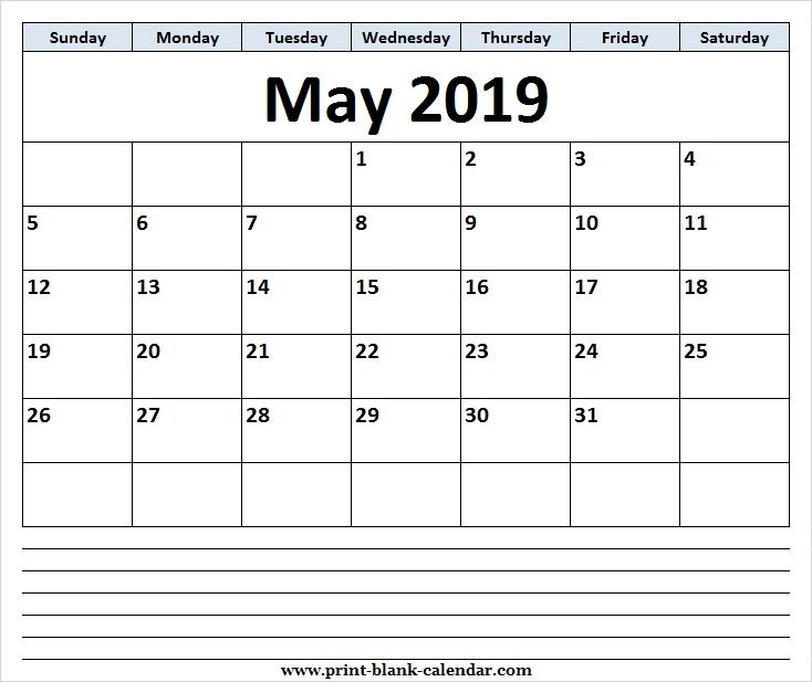 Free May 2019 Calendar Clipart Page.