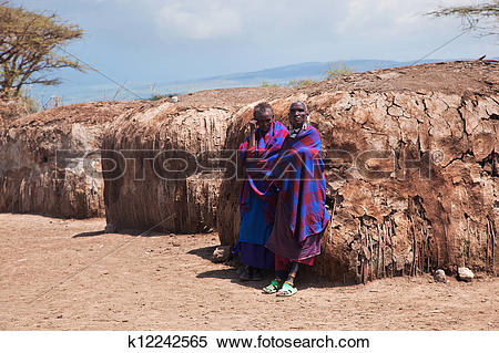 Stock Image of Maasai people in their village in Tanzania, Africa.