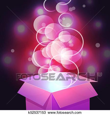 VECTOR. Glowing magic box. Close up. Magenta Clipart.