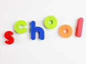 Stock Image of School' in magnetic letters (close.