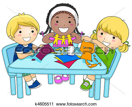 Clipart of Kids Making Paper Cutouts k4605511.