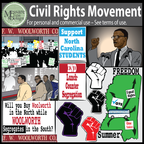 Civil Rights Movement Clip Art with MLK Jr, Malcolm X {Messare.