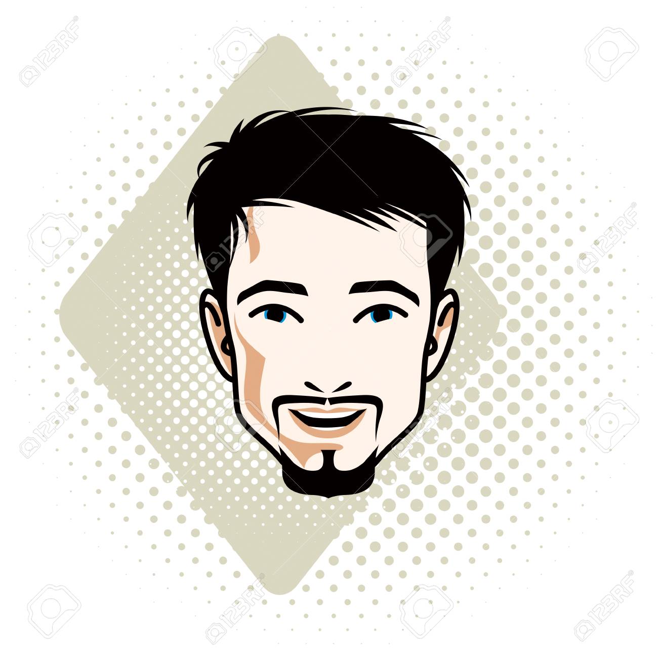 Vector illustration of handsome brunet male face with mustache...