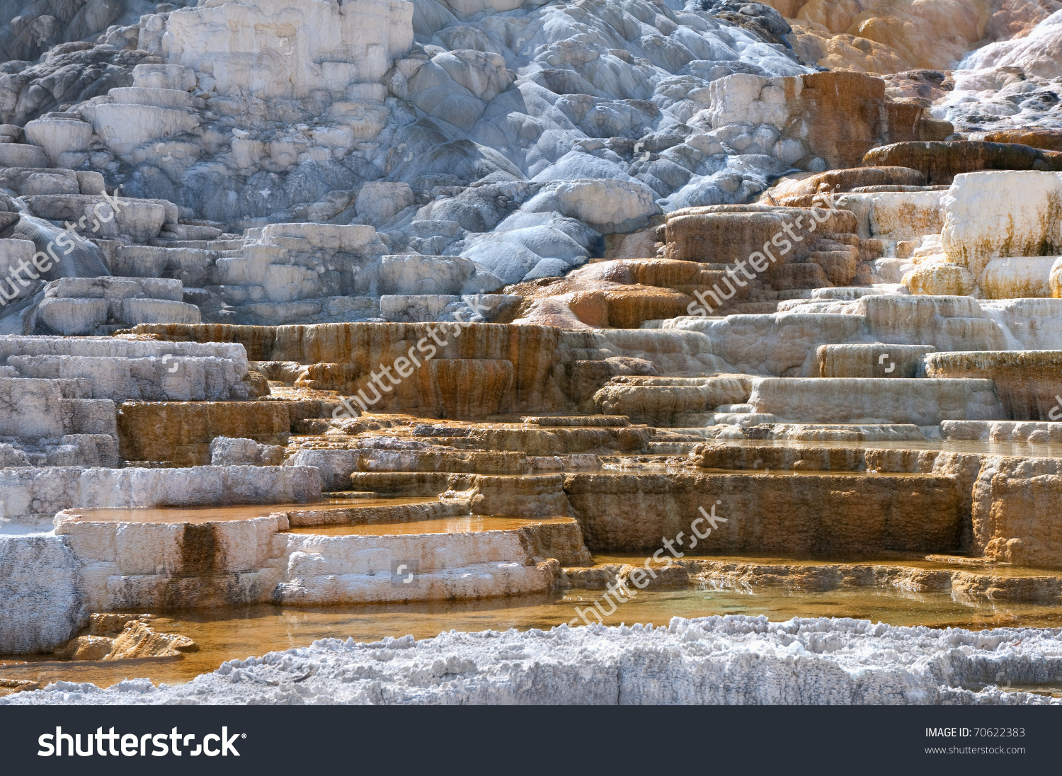 Travertine Terrace Mammoth Hot Springs Yellowstone Stock Photo.