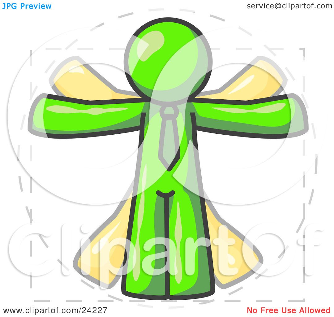 Clipart Illustration of a Man in Motion, Lime Green Vitruvian.