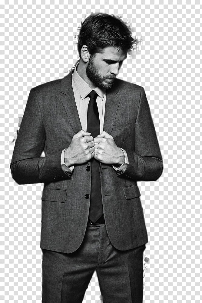 LIAM HEMSWORTH, man wearing grey suit jacket transparent.