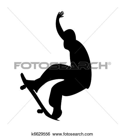 Clip Art of Illustration of black silhouette skateboard man.