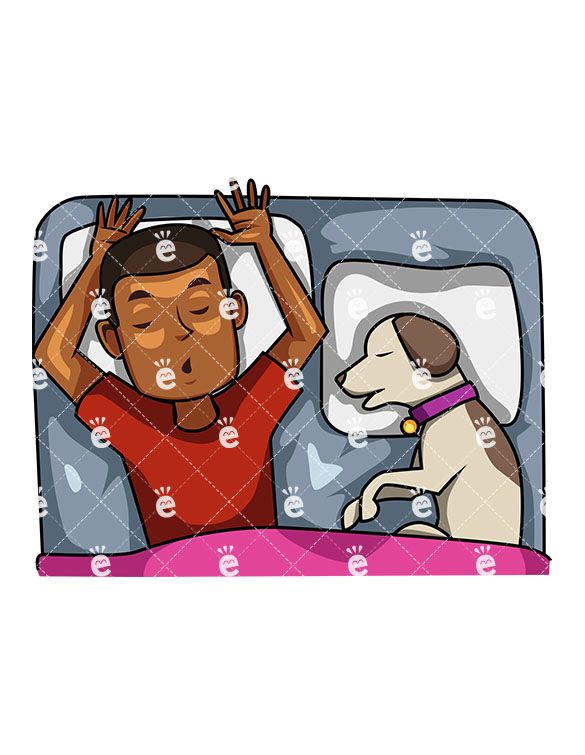 A Black Man Sleeping In Bed With His Dog Next To Him.