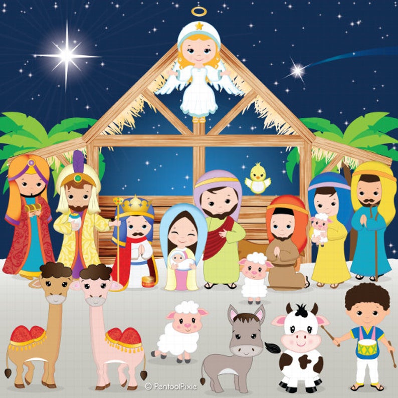 Nativity clipart, Nativity clip art, Christmas clipart, Jesus, Mary,  Joseph, Manger, Shepherds, Baby Jesus, Holiday, Stable, Angel.