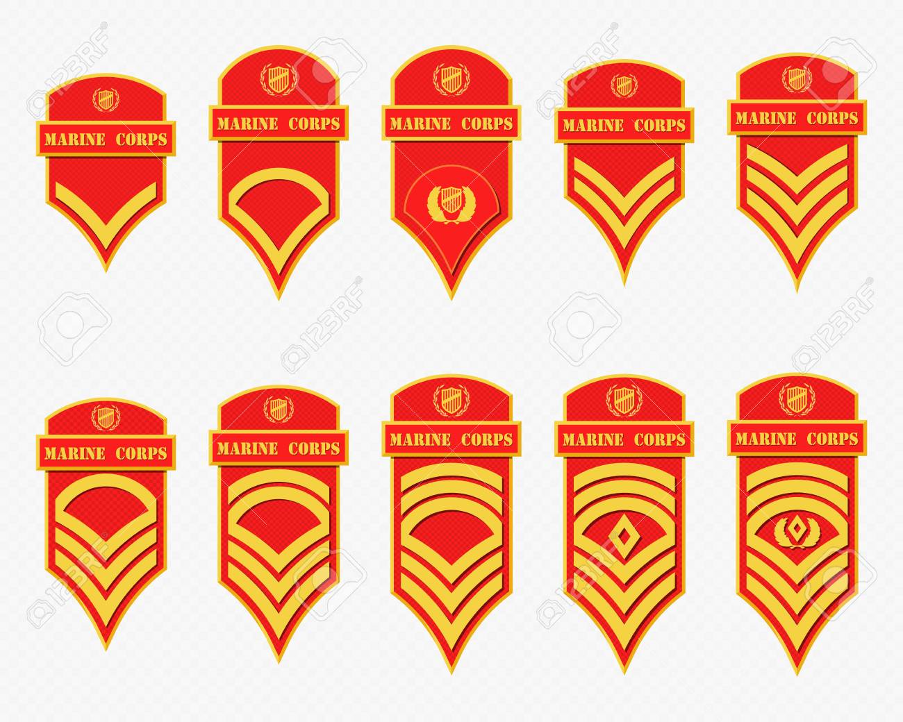 Military Ranks Stripes and Chevrons. Vector Set Army Insignia.