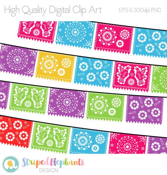 Papel Picado Clipart, Digital Fiesta Mexican Banners Clip.