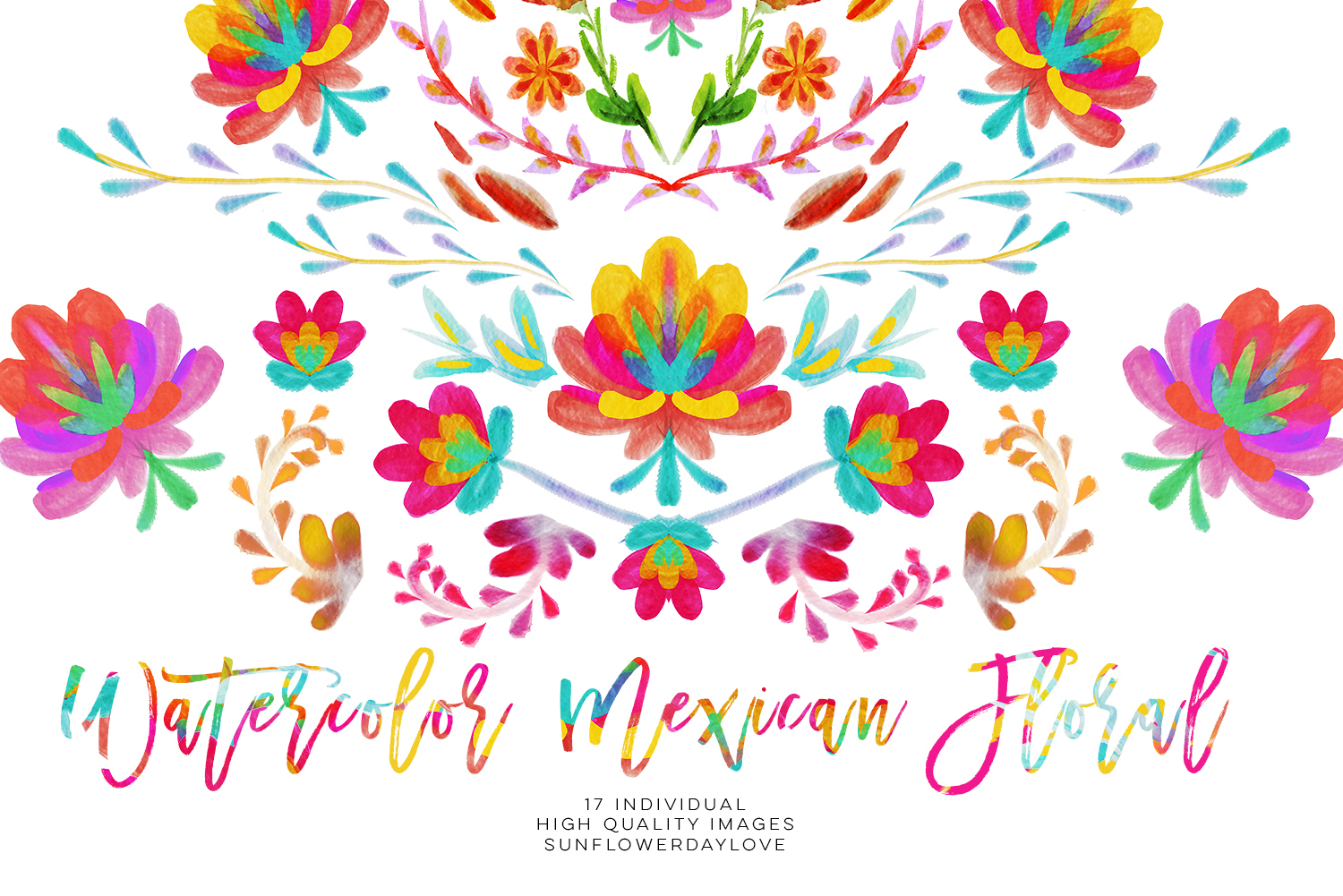 Watercolor mexican floral clipart, fiesta invitation clipart.