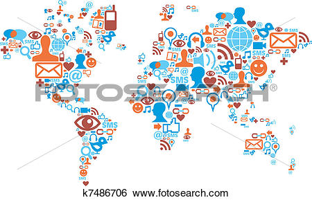 Clip Art of World map shape made with social media icons k7486706.