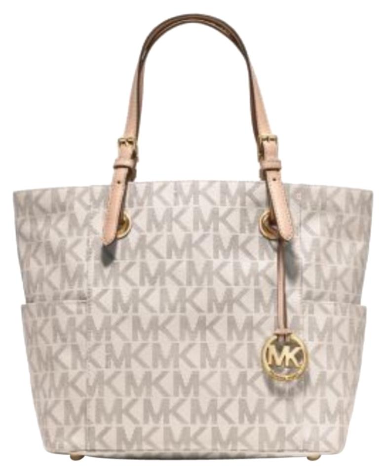 Michael Kors Jet Set Logo Vanilla Saffiano Leather Tote 31% off retail.