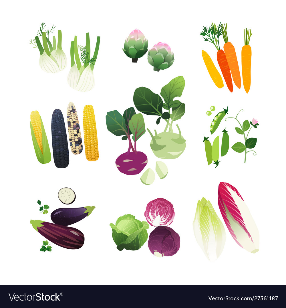 Clipart set mini vegetable icons.