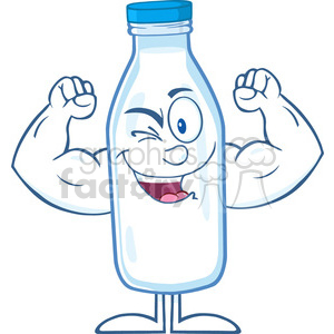 Royalty Free RF Clipart Illustration Winking Milk Bottle Cartoon Mascot  Character Showing Muscle Arms clipart. Royalty.