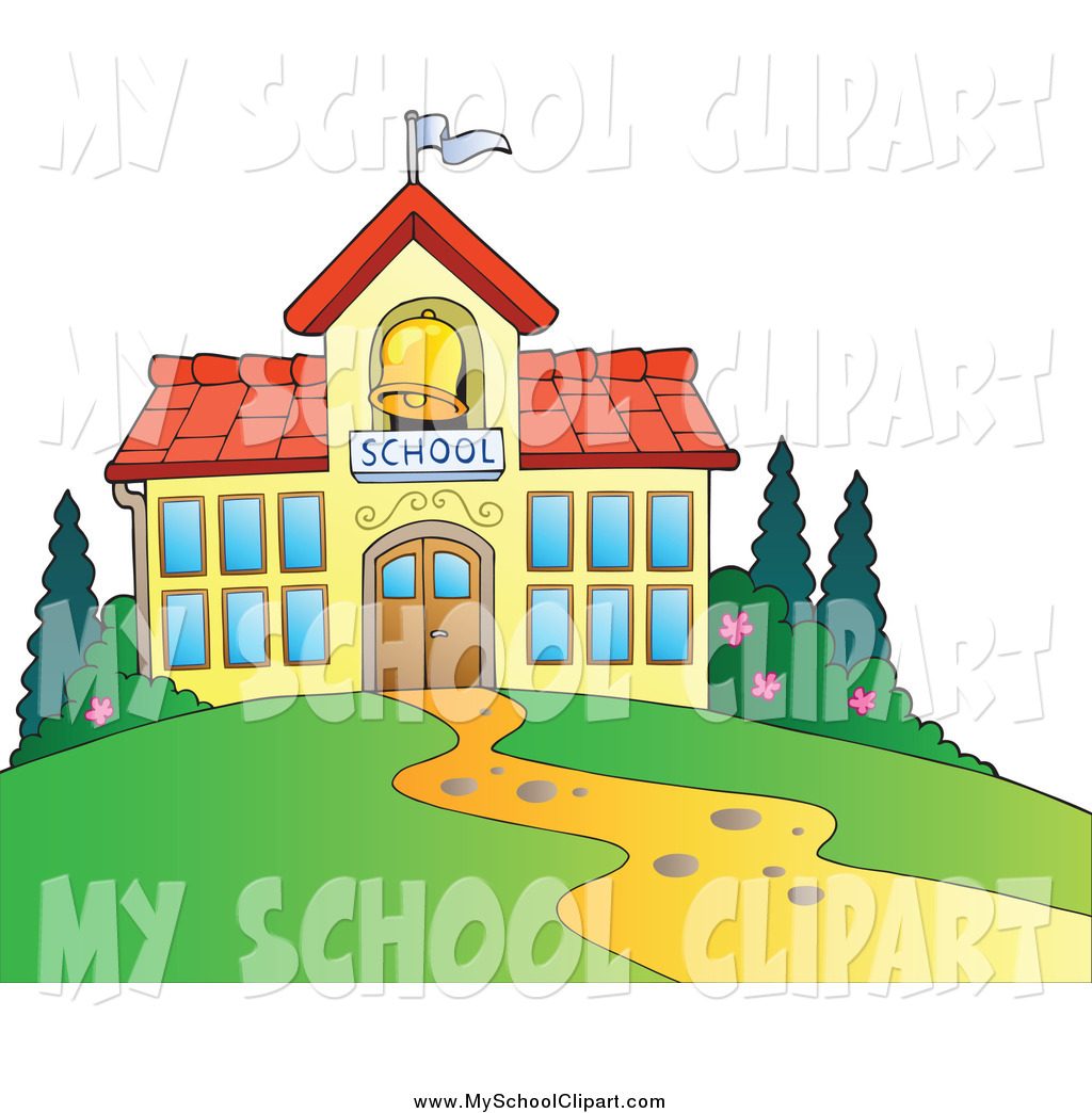 Clip Art of a School Building and a Bell Tower by visekart.