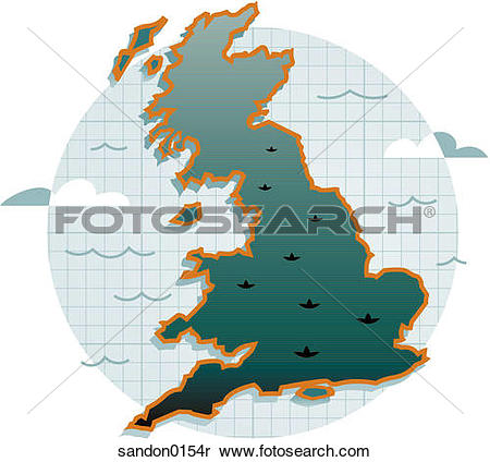 Stock Image of map, United Kingdom, England, Wales, Scotland.