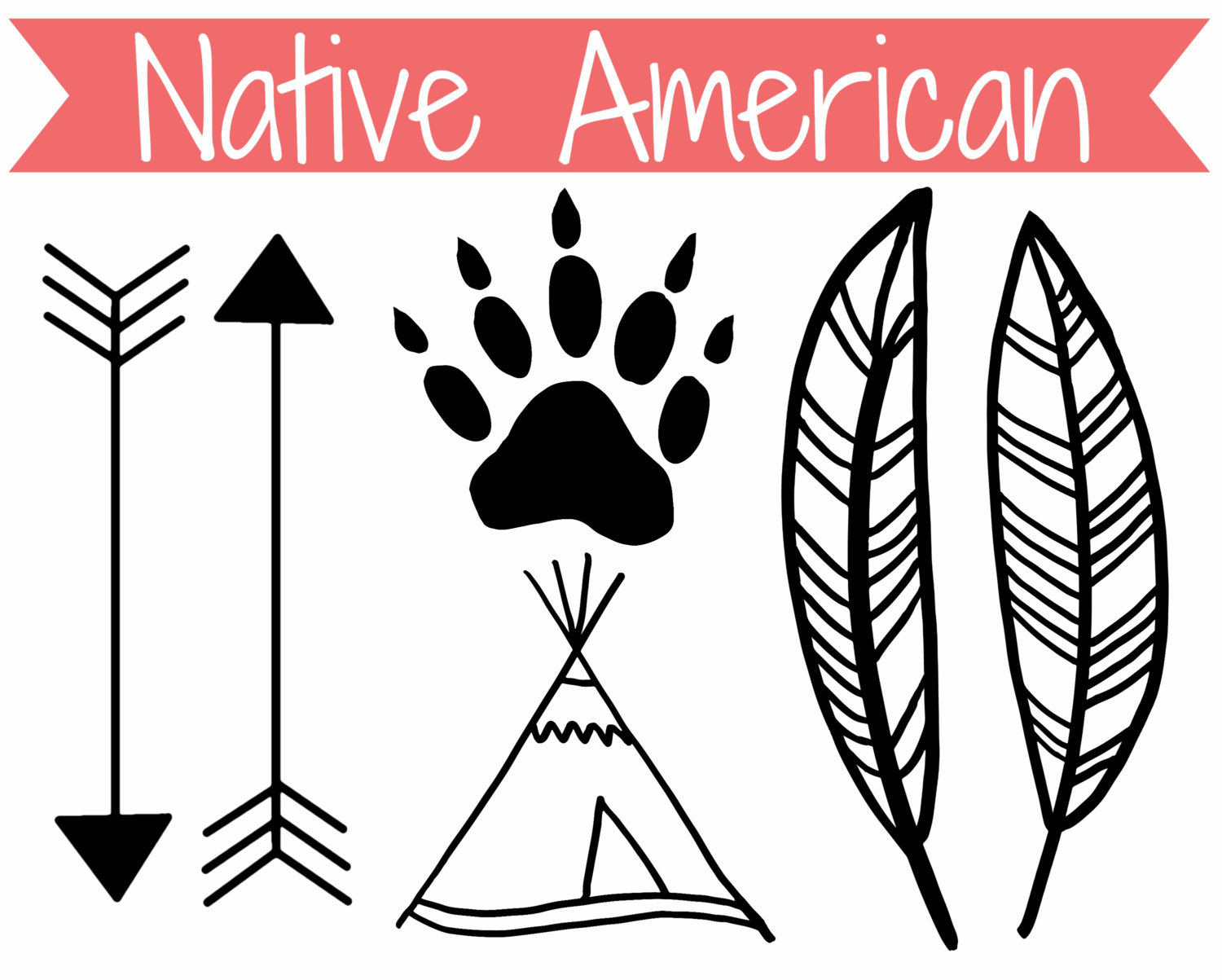 Native american clipart black and white.