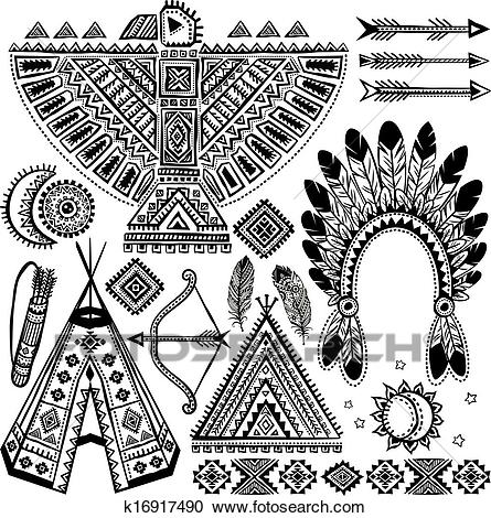 Tribal native American set of symbols Clipart.