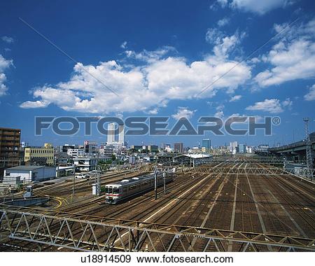 Stock Photograph of Railway Track, Nagoya City, Japan, High Angle.