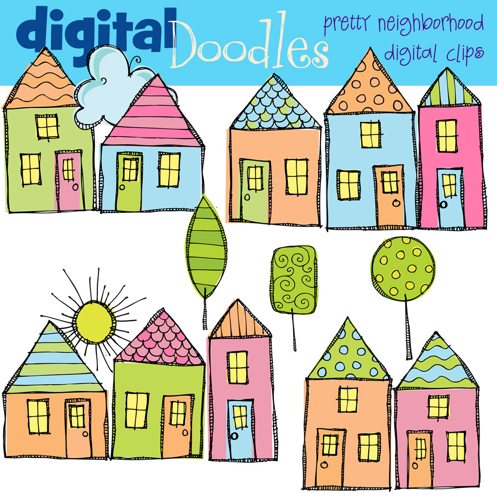 Bright Neighborhood Digital Clip Art.