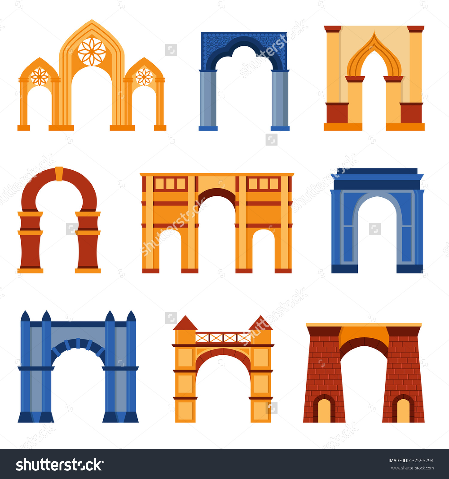 Arch Vector Set Architecture Ancient Frame Stock Vector 432595294.