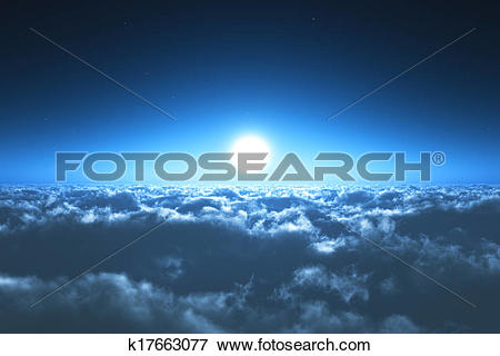 Stock Illustration of Night flight above the clouds k17663077.