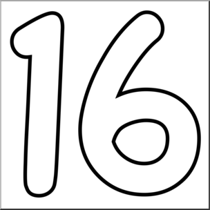 Clip Art: Number Set 09: 16 Outline.