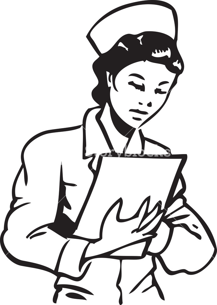 Illustration Of A Nurse With Clipboard. Royalty.