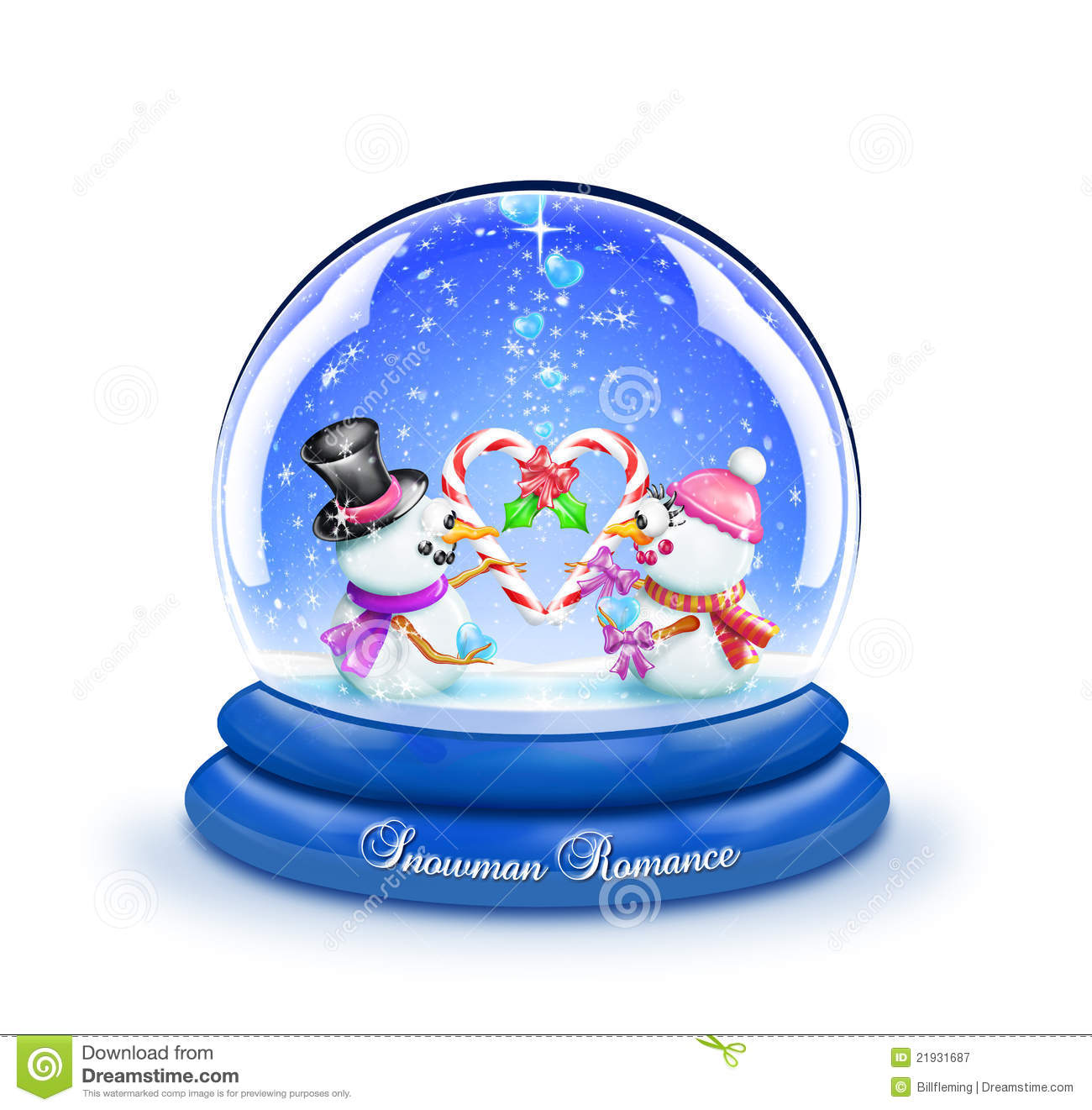 Snowman Candy Cane Romance Snow Globe Royalty Free Stock.