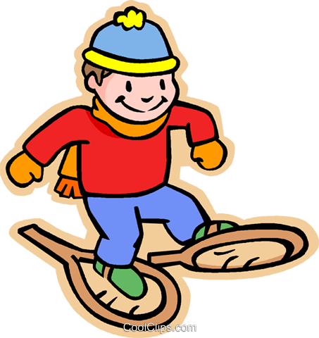 boy with snowshoes, winter Royalty Free Vector Clip Art.