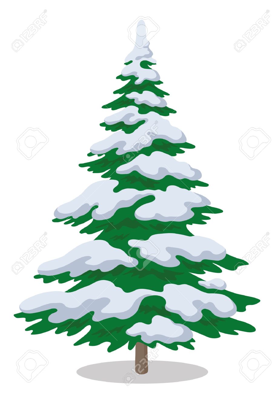 Snowy evergreen tree clipart.