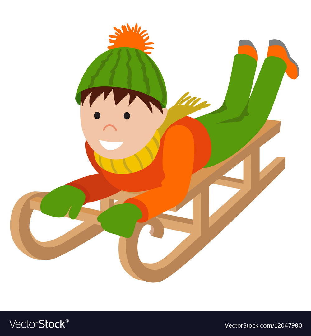 Cute child on snow sledding.