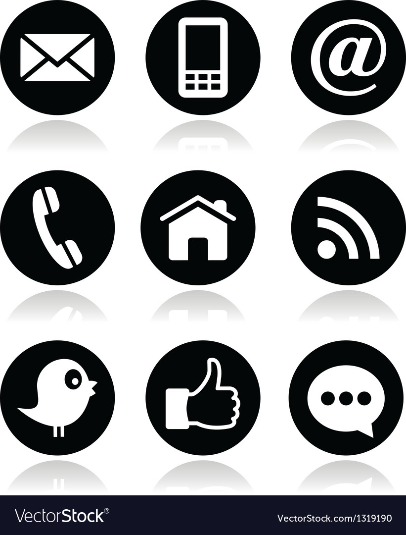 Contact web blog and social media round icons.