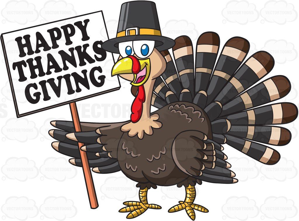 A turkey holding a thanksgiving sign #cartoon #clipart.