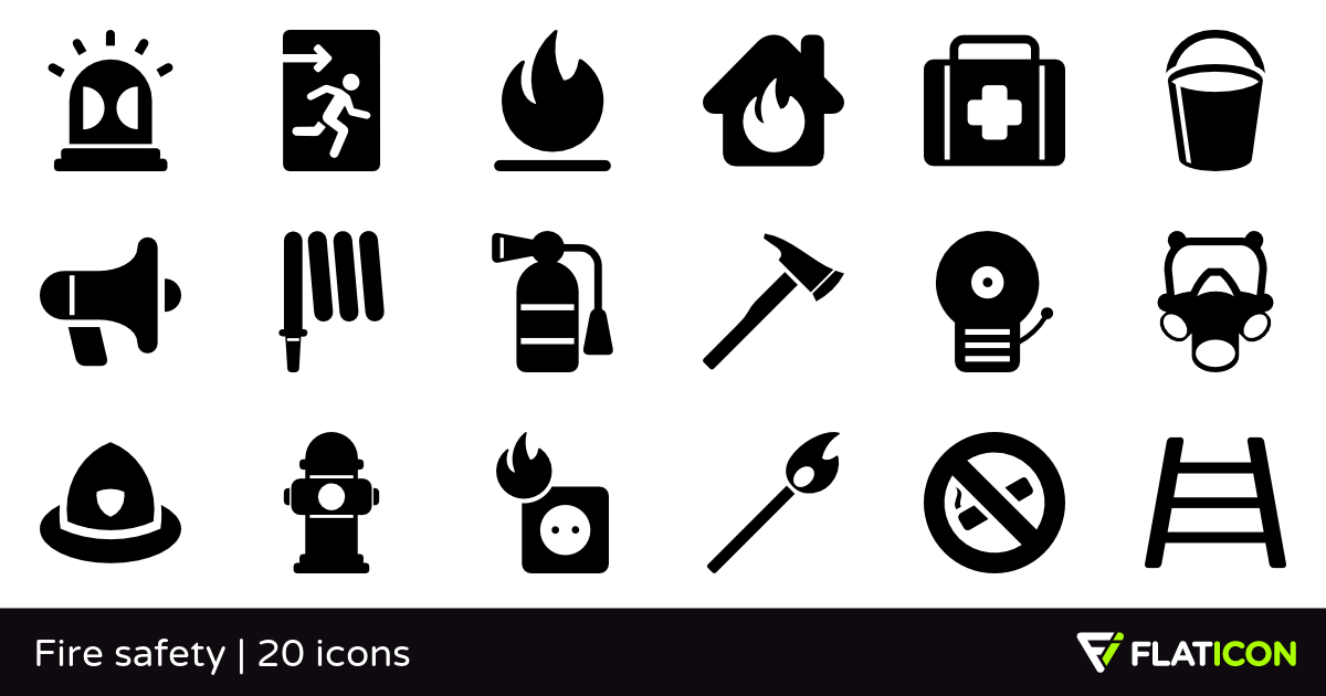 Fire safety 20 free icons (SVG, EPS, PSD, PNG files).