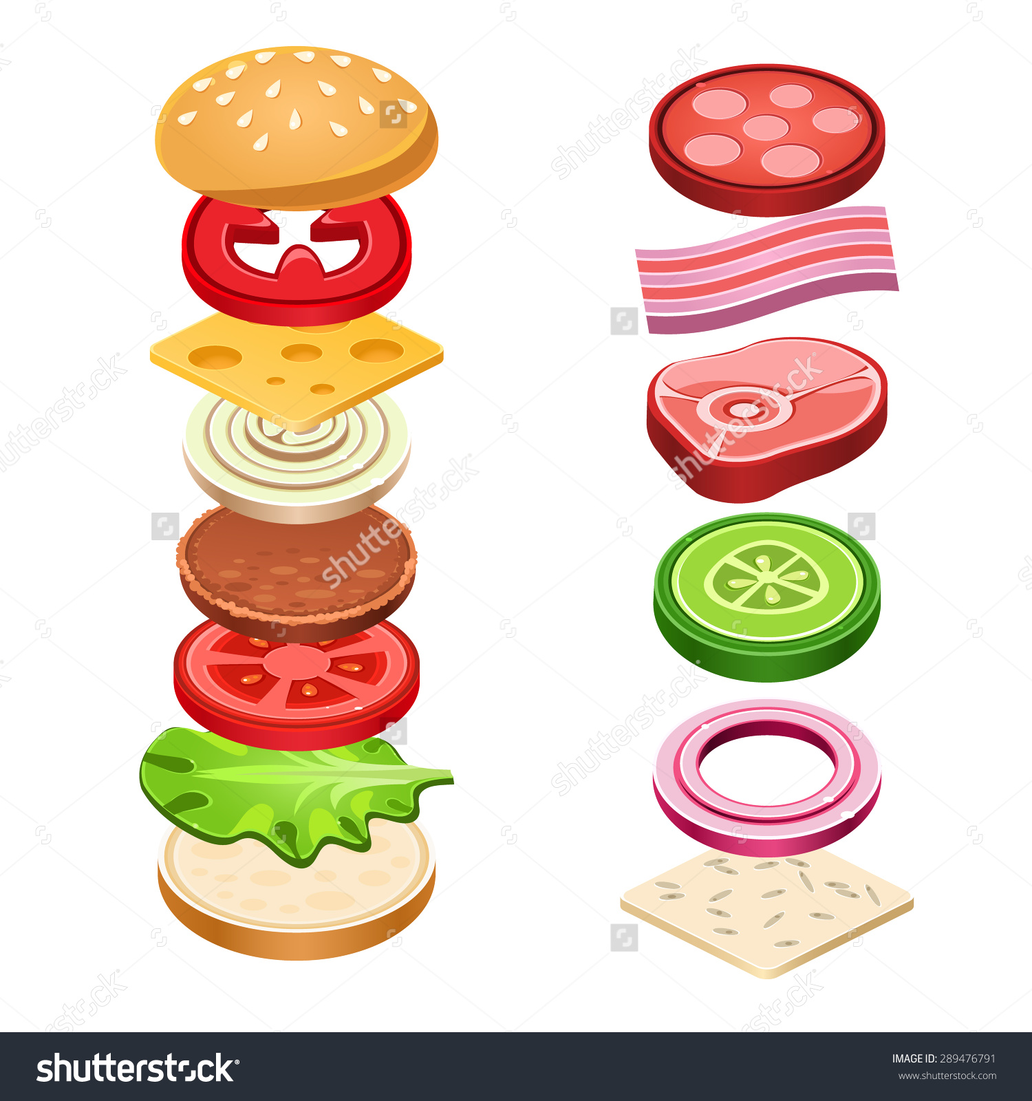 Sandwich Ingredients Food Emblem Bread Onion Stock Vector.