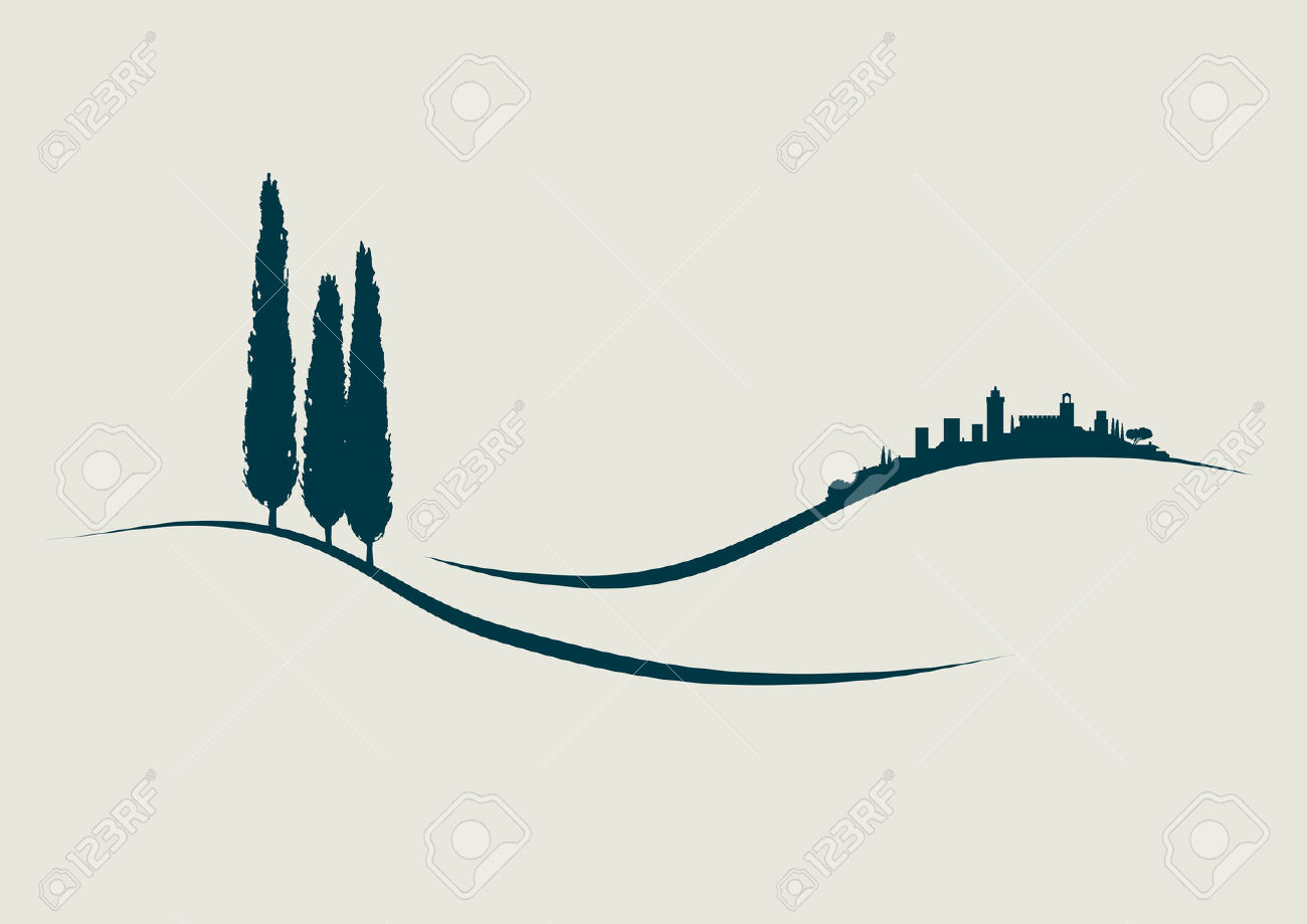 Stylized Illustration Showing San Gimignano In Tuscany Italy.