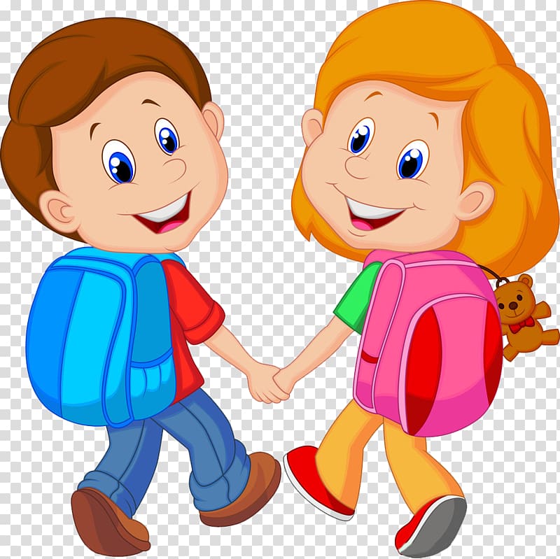 Boy and girl with backpacks, Backpack Child Cartoon , Little.