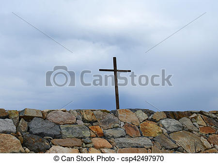 Picture of Cross Above Rock Wall in Scituate.