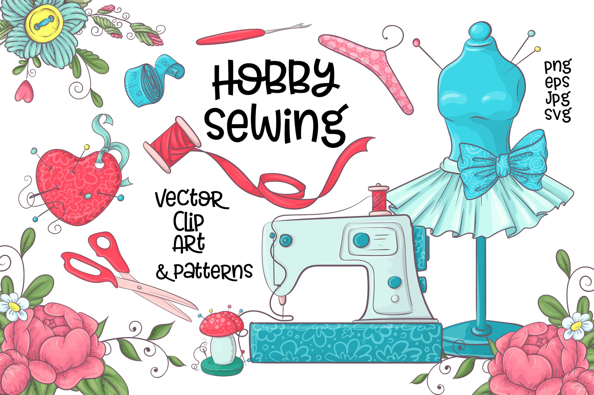 Hobby Sewing vector clip art.