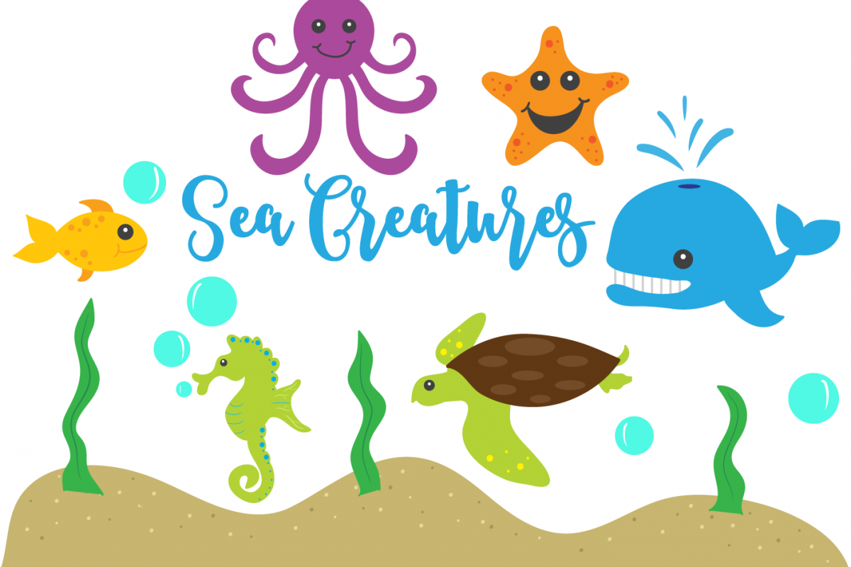 Sea Creatures Clip Art Set.